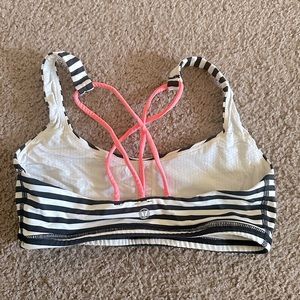 lululemon Free To Be Bra Narrow Bold Stripe Black Angel Wing Grapefruit 4